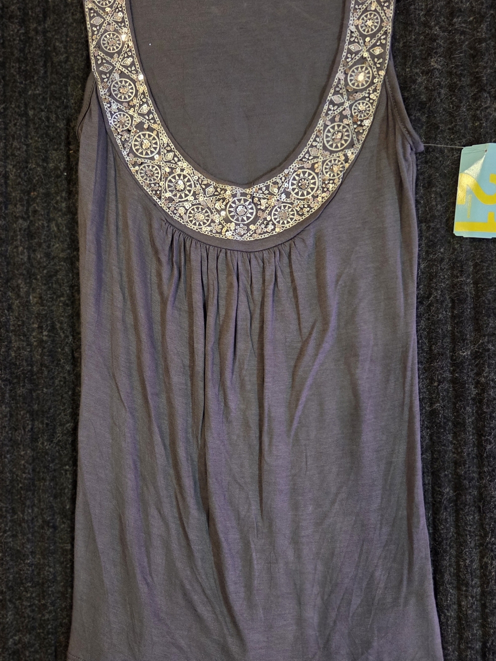 Forever-21 Embellished Scoop Neck Women’s Tank Top - Gray